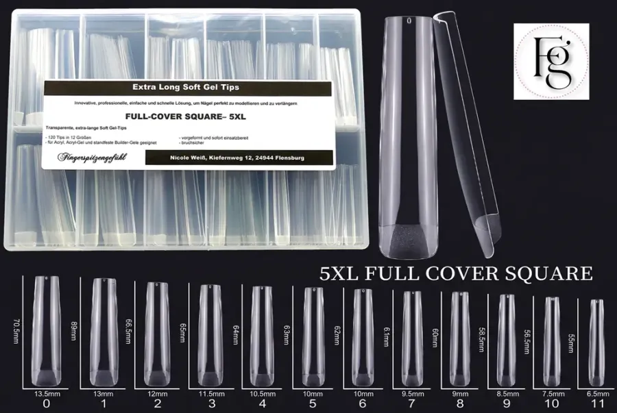 5 XL Soft Gel-Fullcover-Tips - Square