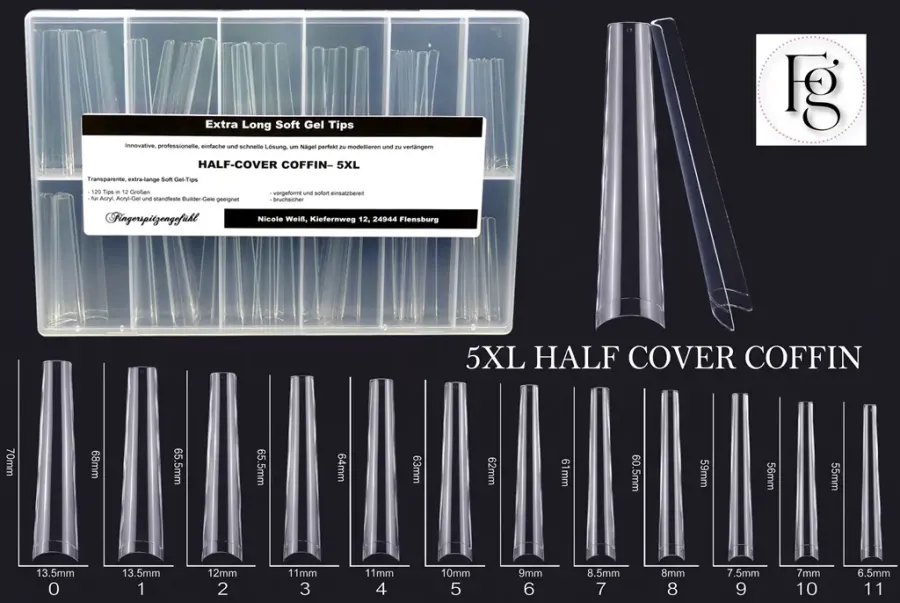 5 XL Soft Gel-Halfcover-Tips - Coffin