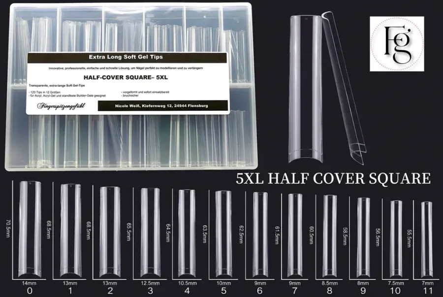 5 XL Soft Gel-Halfcover-Tips - Square