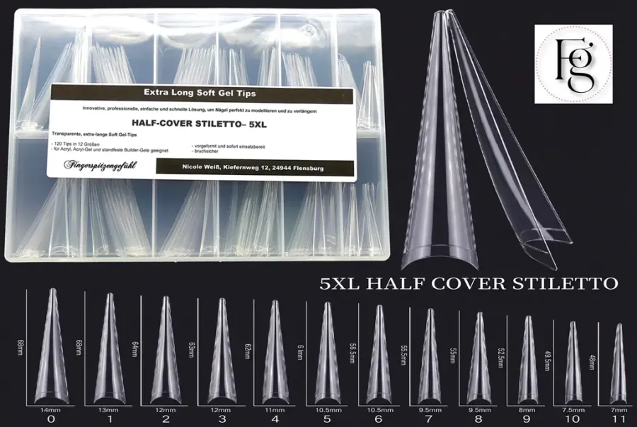 5 XL Soft Gel-Halfcover-Tips - Stiletto
