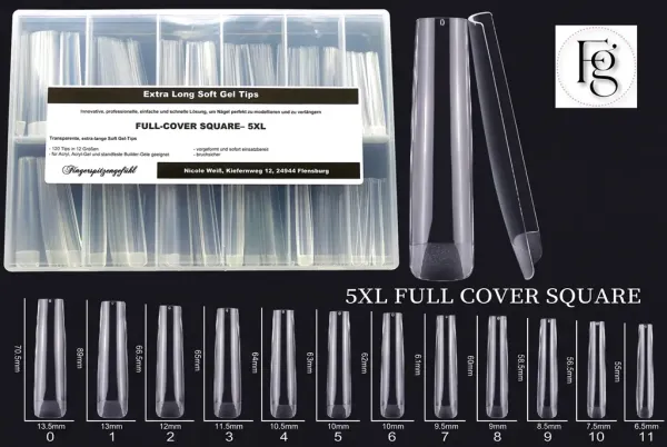 5 XL Soft Gel-Fullcover-Tips - Square