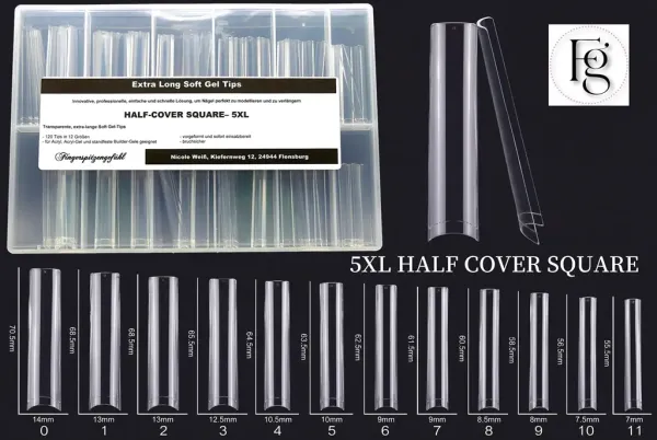 5 XL Soft Gel-Halfcover-Tips - Square