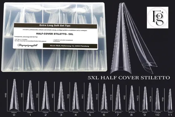 5 XL Soft Gel-Halfcover-Tips - Stiletto